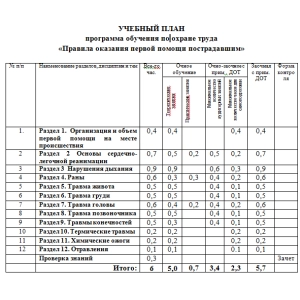 Учебный план по программе обучения 