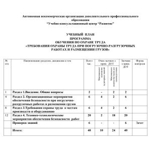 Учебный план по программе обучения по охране труда 